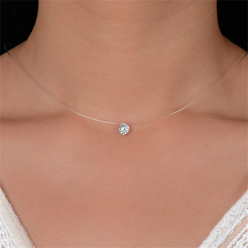 Gargantilha Minimalista com Cristal Zircão Transparente, Joia Delicada e Sofisticada para Mulheres