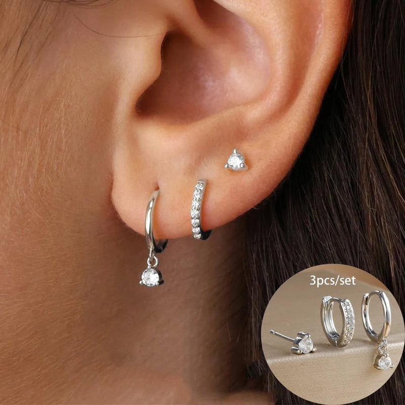 Conjunto com 3 Pares de Brincos Estrela em Aço Inoxidável Banhados a Ouro 18K, Estilo Punk e Moderno