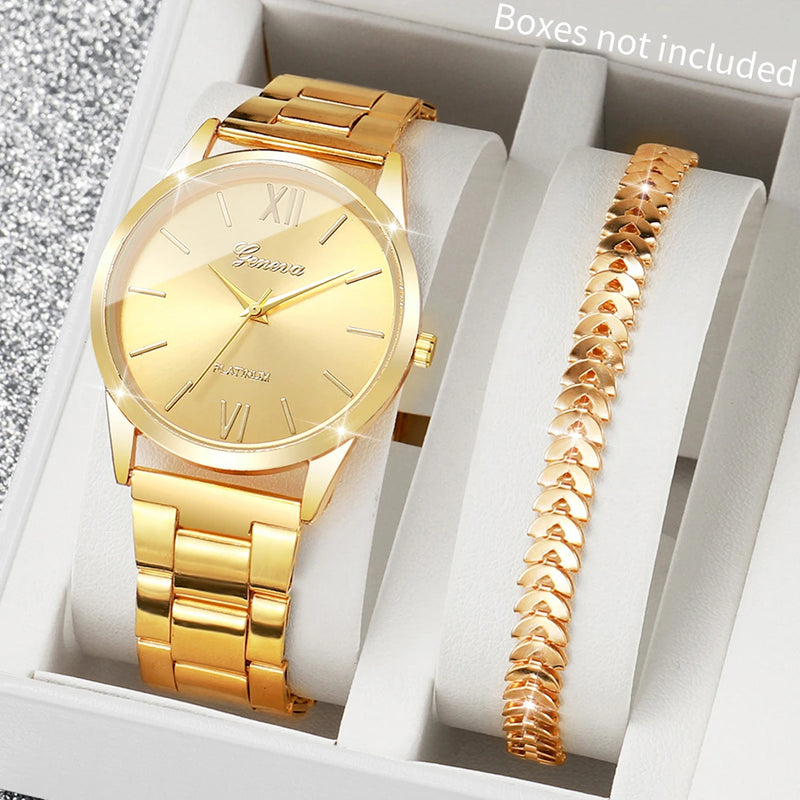 Kit com Relógio Feminino de Quartzo 38mm + Pulseira, Mostrador Romano Luxo Fashion e Casual