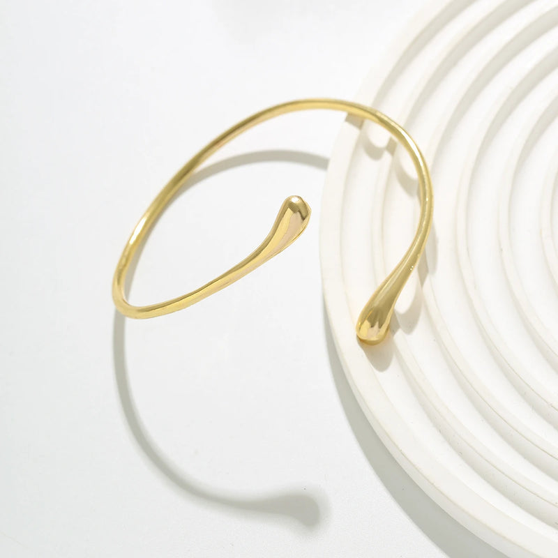 Pulseira Aberta Feminina Estilo Manguito Gota de Água, Design Vintage Geométrico com Toque Boho