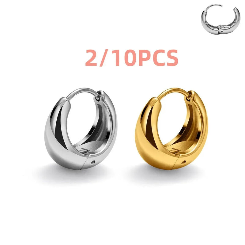 Brincos de Argola em Aço Inoxidável 316L Banhados a Ouro 18K, Clássicos e Resistentes para Qualquer Ocasião