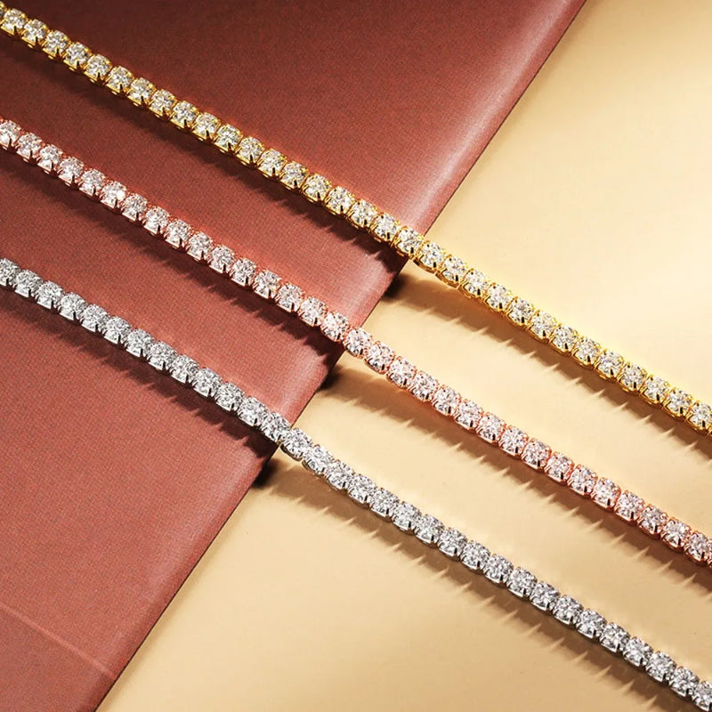 Colar Gargantilha de Tênis Moissanite 2mm em Prata 925, Brilho Intenso e Luxo Atemporal