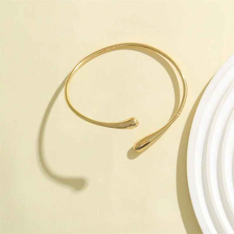 Pulseira Aberta Feminina Estilo Manguito Gota de Água, Design Vintage Geométrico com Toque Boho