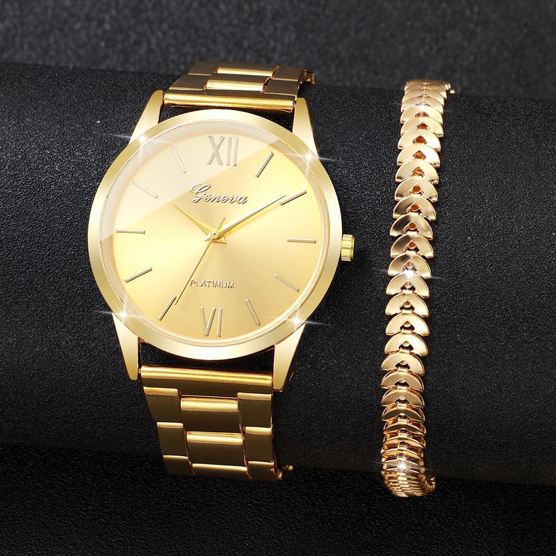 Kit com Relógio Feminino de Quartzo 38mm + Pulseira, Mostrador Romano Luxo Fashion e Casual