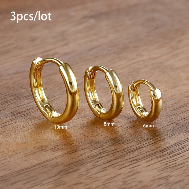 Conjunto com 3 Pares de Brincos Estrela em Aço Inoxidável Banhados a Ouro 18K, Estilo Punk e Moderno