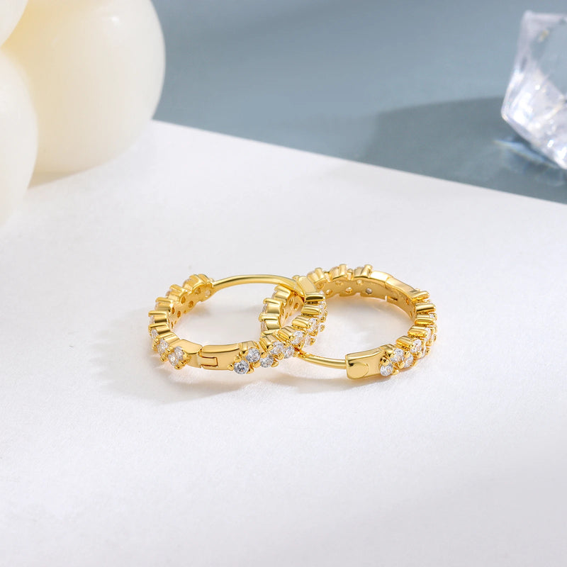 Brincos de Argola Banhados a Ouro 14K com Zircão, Estilo Clássico e Sofisticado para Presentear