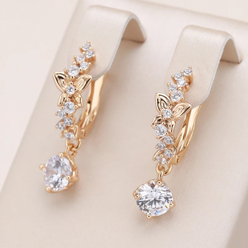 Brincos Femininos de Borboleta em Ouro Rosa 585 com Zircão Natural, Design Oco e Brilho Sofisticado
