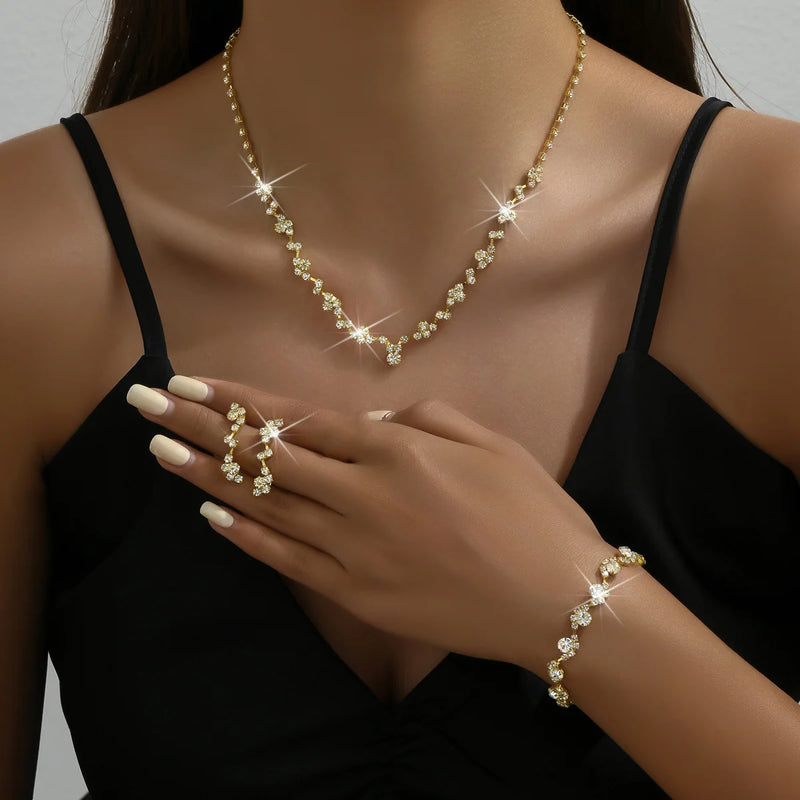 Conjunto Clássico de Colar, Brincos e Pulseiras Florais, Elegância Completa para Casamentos e Festas