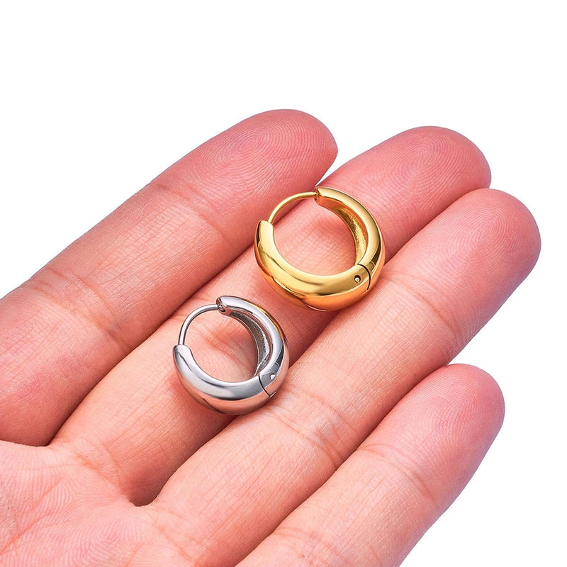 Brincos de Argola em Aço Inoxidável 316L Banhados a Ouro 18K, Clássicos e Resistentes para Qualquer Ocasião