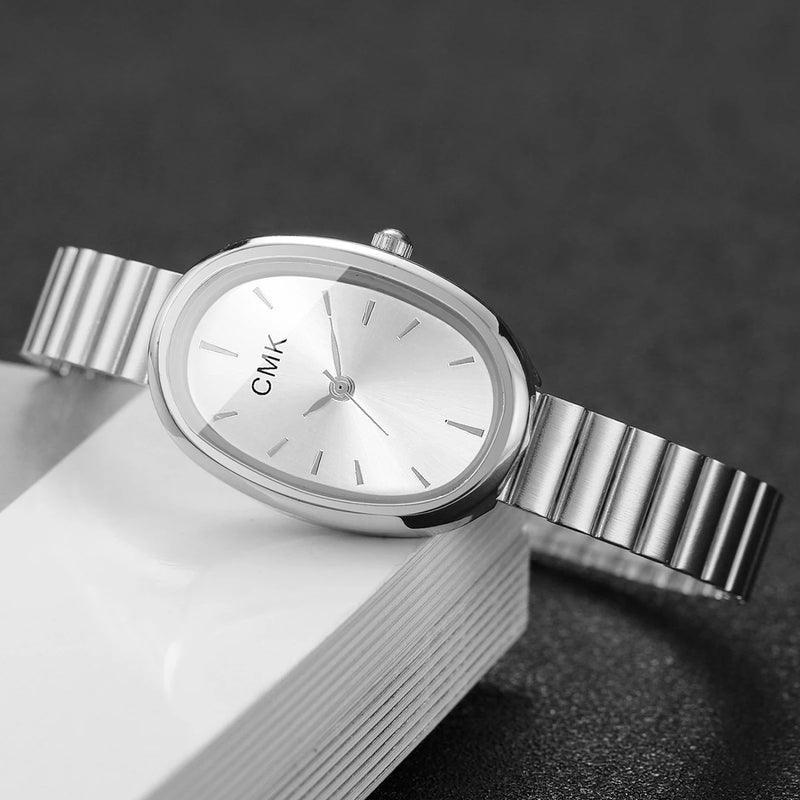 Relógio Feminino Oval Ultra-Fino 22mm, Pulseira Metálica e Estilo Clássico para Looks Delicados e Versáteis