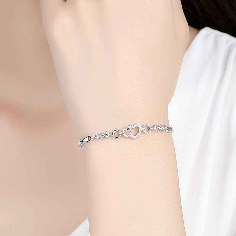 Pulseira Feminina em Prata 925 com Cristais de Zircão Roxo, Design Romântico e Elegante para Presente