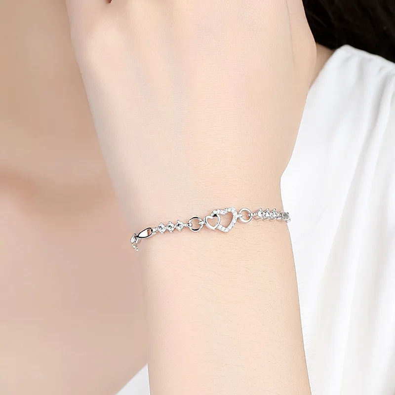 Pulseira Feminina em Prata 925 com Cristais de Zircão Roxo, Design Romântico e Elegante para Presente