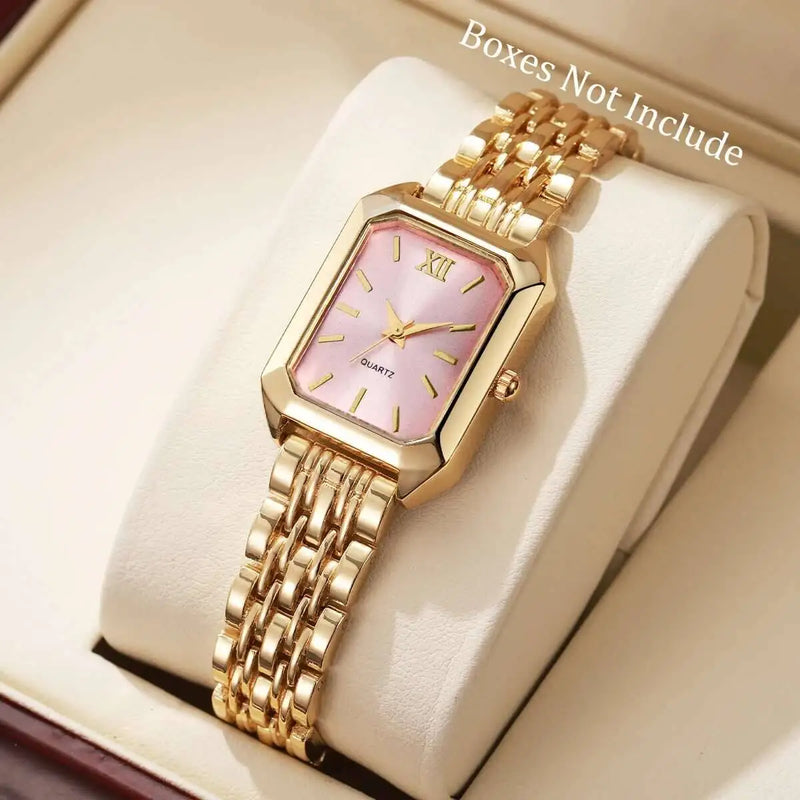 Relógio Feminino Retangular de Quartzo em Metal Dourado, Design Slim e Sofisticado para Looks Fashion e Casuais