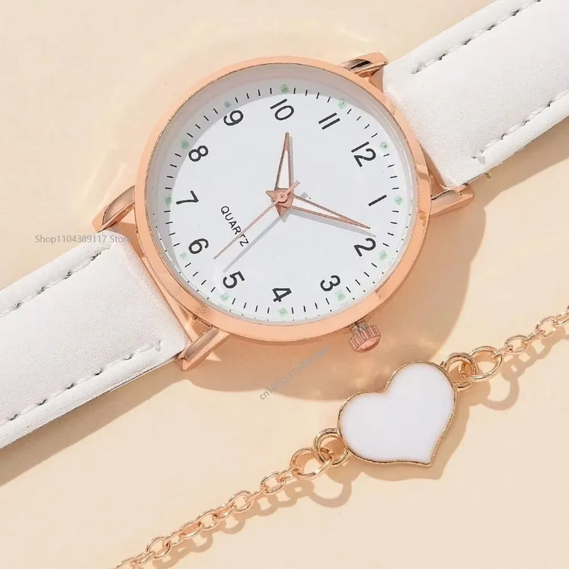 Kit Feminino com Relógio de Quartzo 31mm + Pulseira, Mostrador Redondo e Pulseira de Couro, Visual Casual Elegante para Todo Dia