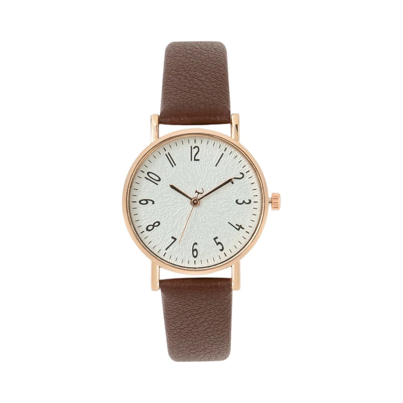 Relógio Feminino de Quartzo 33mm com Pulseira de Couro Sintético, Look Casual Delicado para Presentear