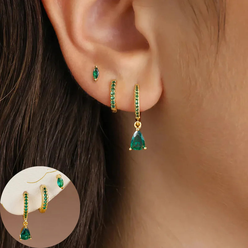 Conjunto com 3 Pares de Brincos Estrela em Aço Inoxidável Banhados a Ouro 18K, Estilo Punk e Moderno