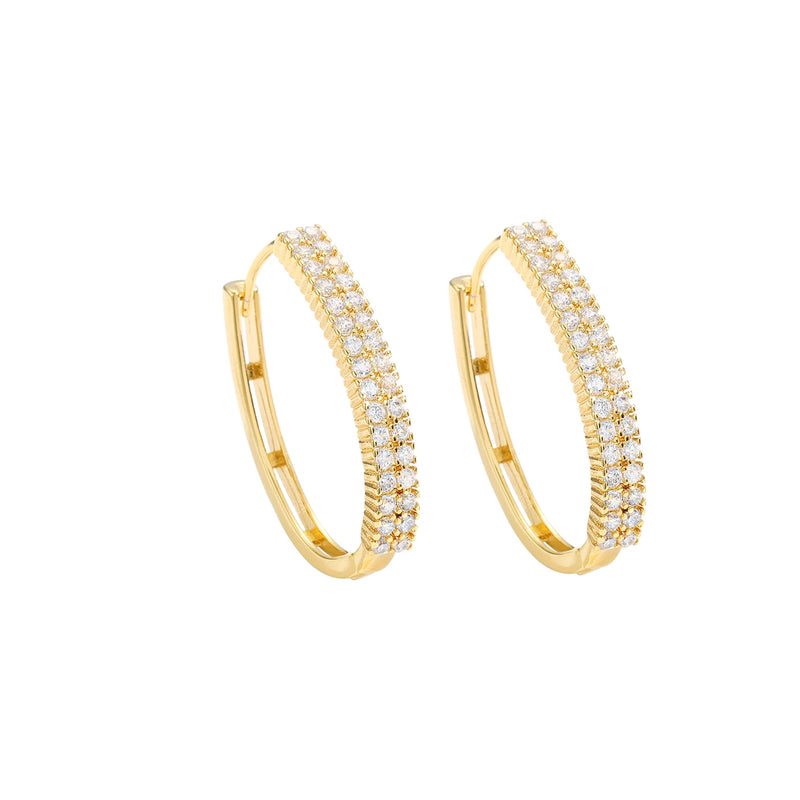 Brincos de Argola Femininos Banhados a Ouro 14K com Zircão Incrustado, Elegância Clássica para Presentear