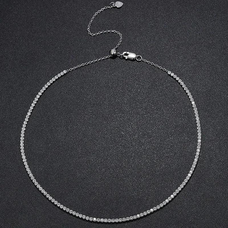 Colar Gargantilha de Tênis Moissanite 2mm em Prata 925, Brilho Intenso e Luxo Atemporal
